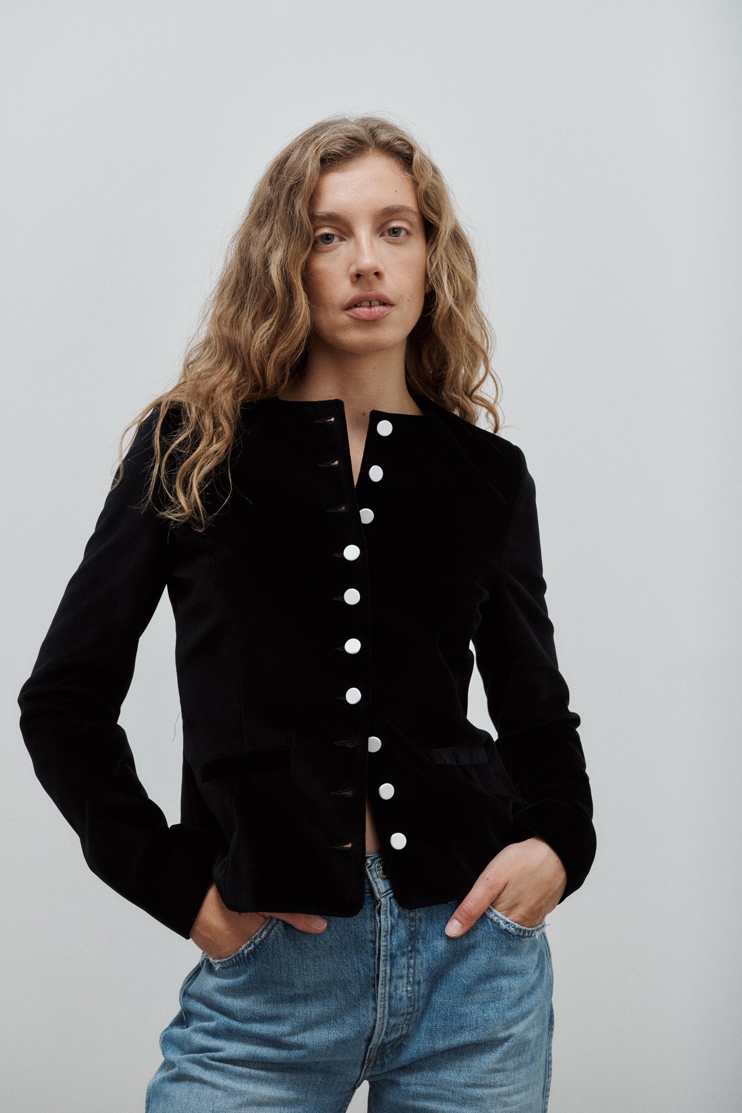 Nicole Black Cotton Velvet Jacket