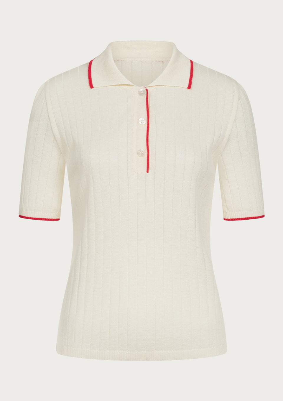 Ribbed Polo Shirt in Beige-Red
