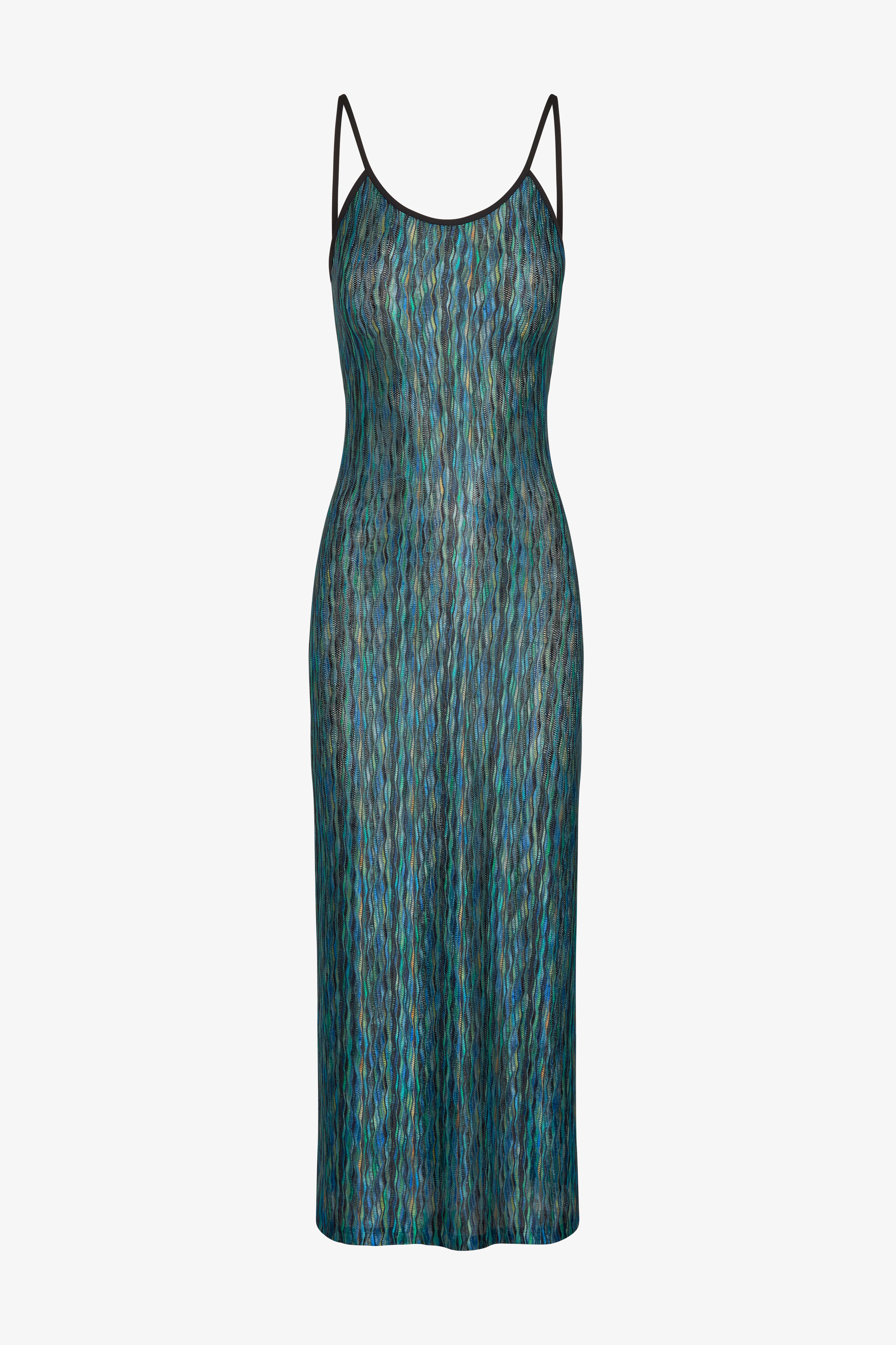 The green naomi dress in a white background. 100% deadstock Missoni-like, polyester knit blend
