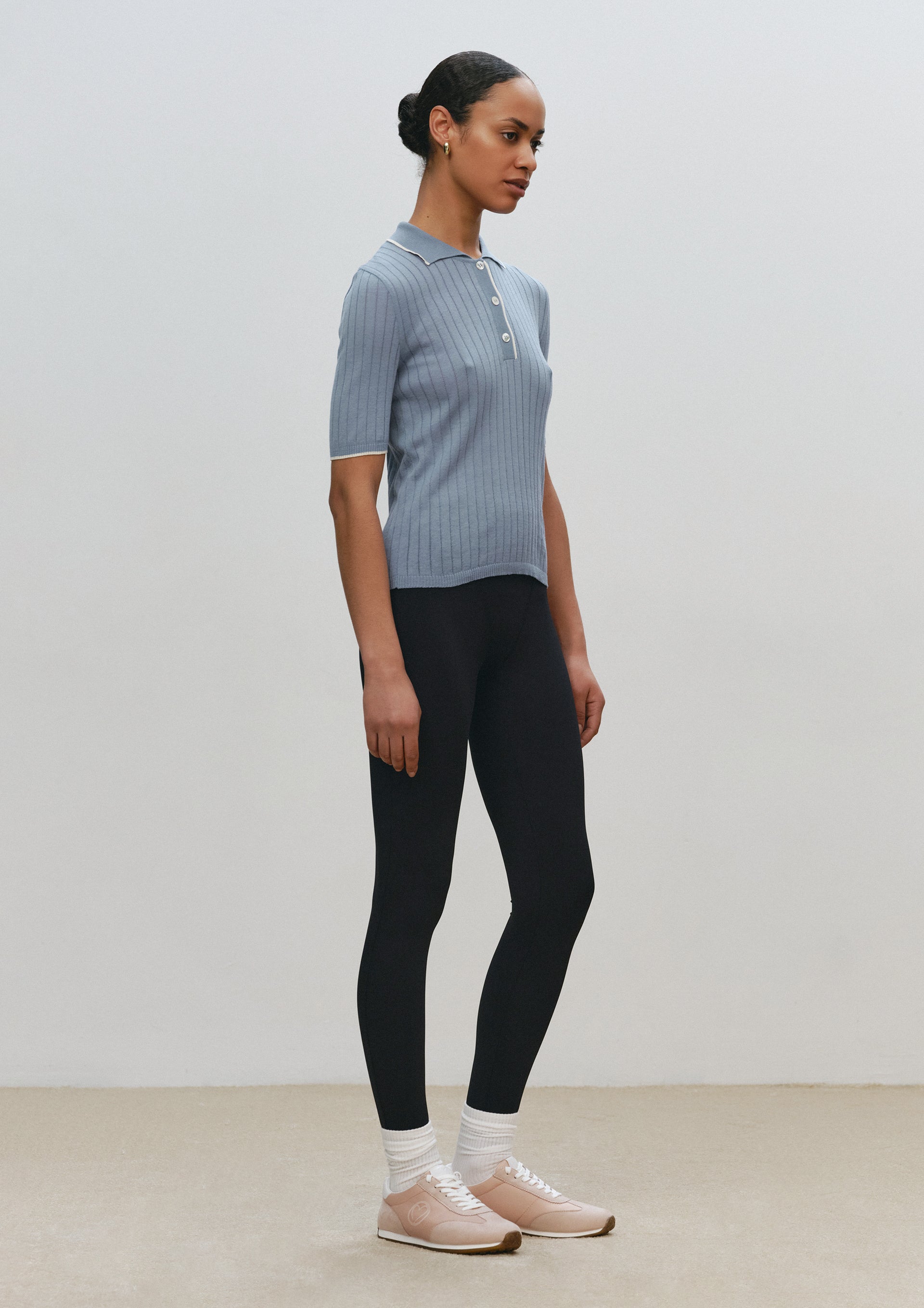 Ribbed Polo Shirt in Blue-Beige