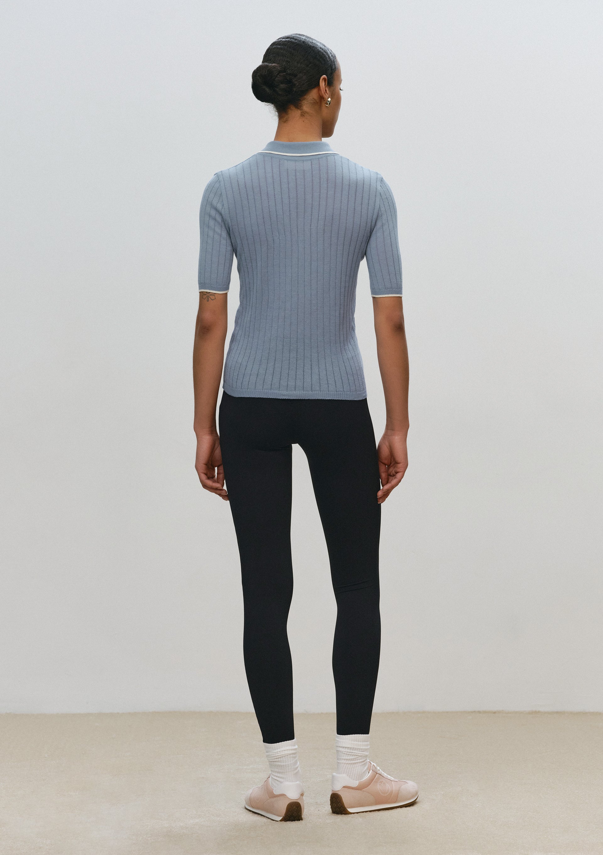 Ribbed Polo Shirt in Blue-Beige