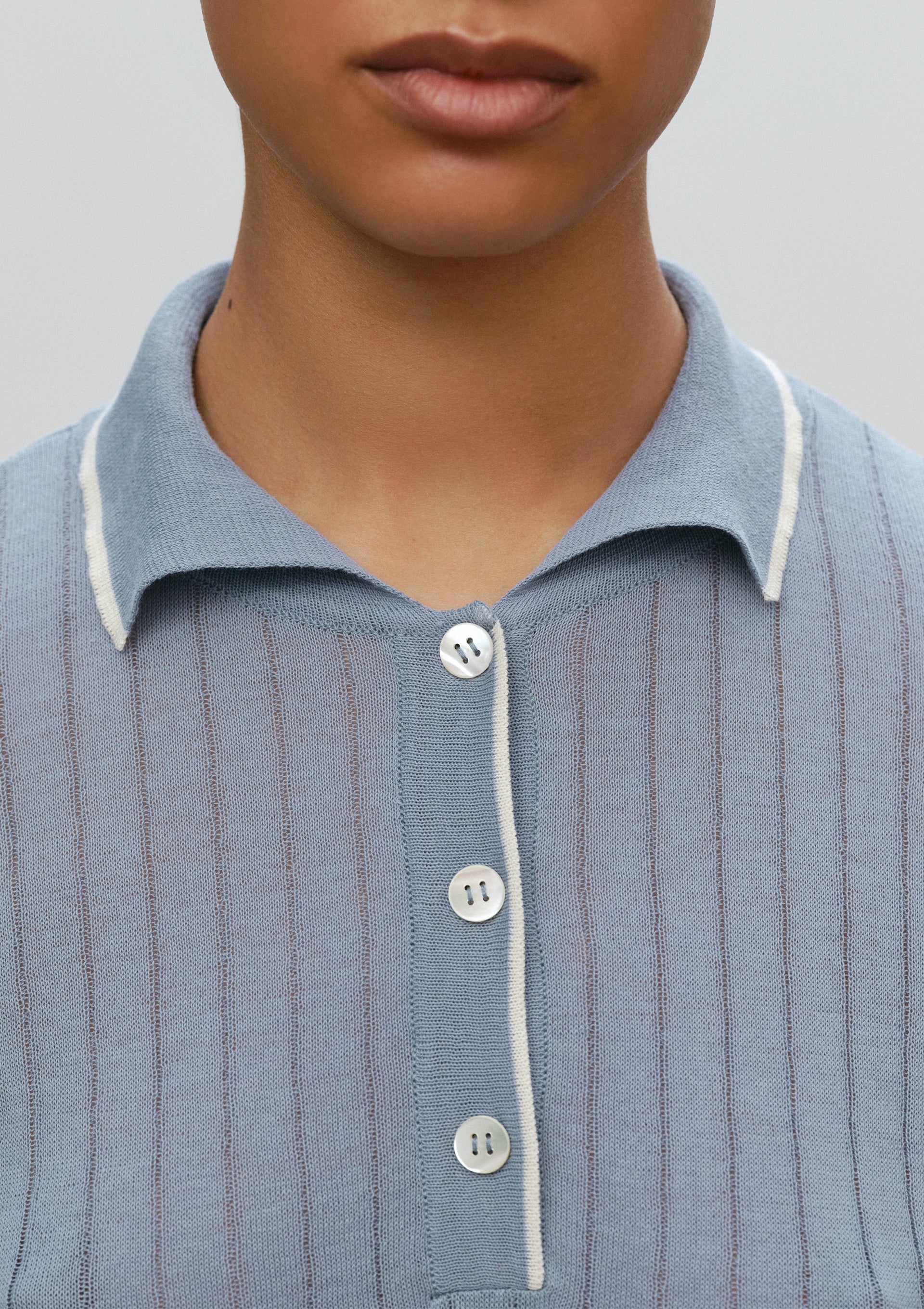 Ribbed Polo Shirt in Blue-Beige