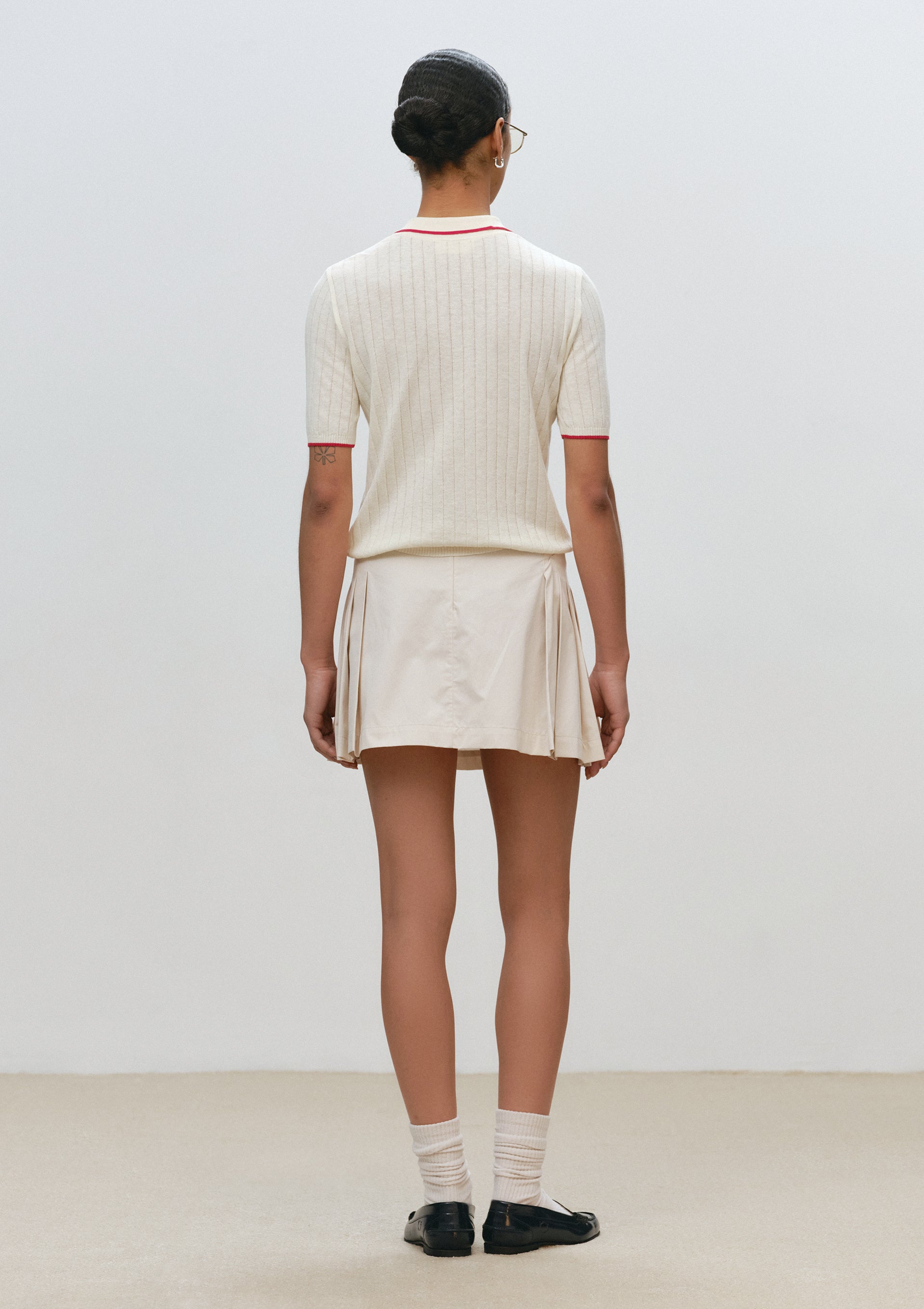 Ribbed Polo Shirt in Beige-Red