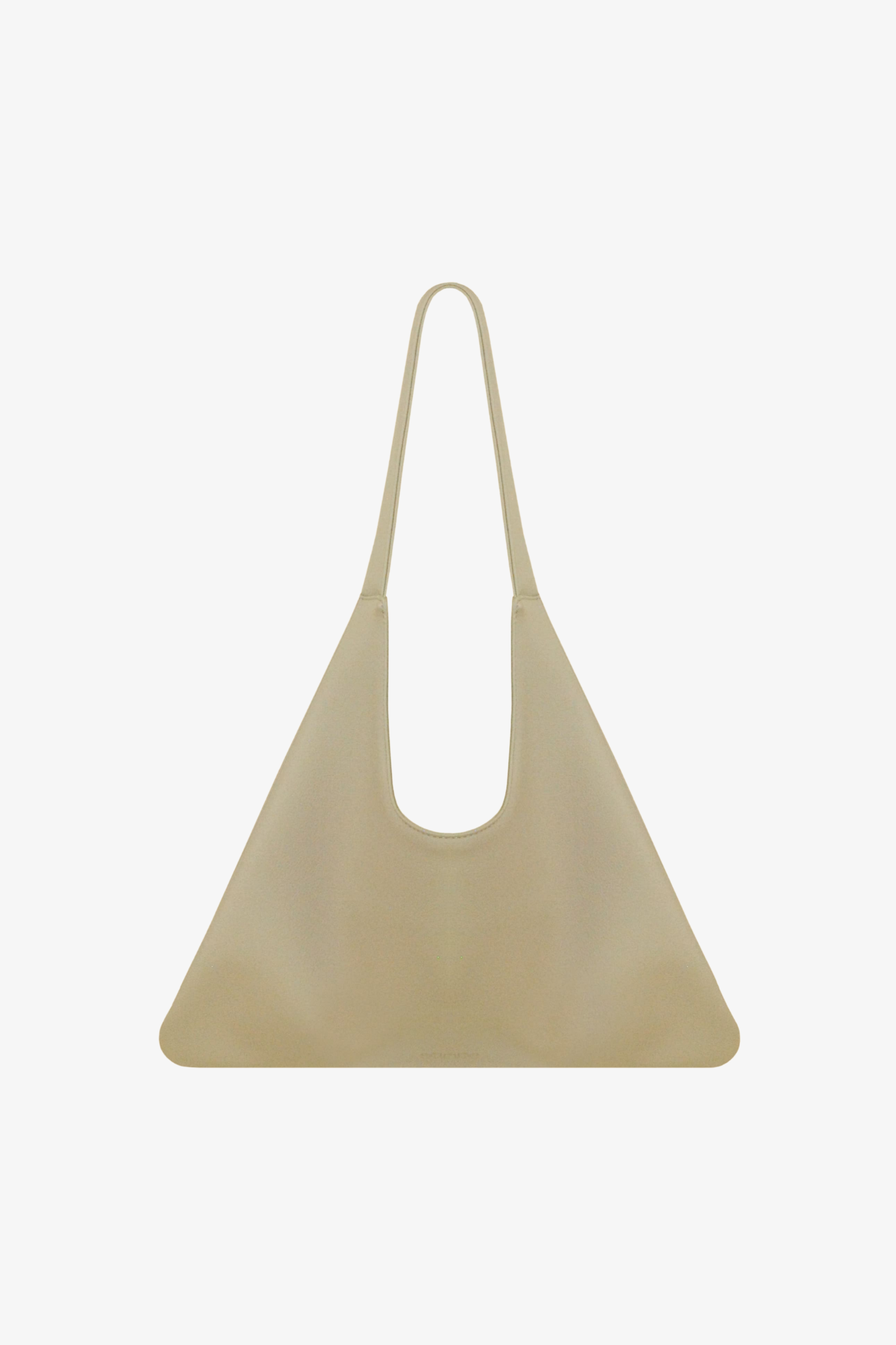 Beige Agave Triangular Tote Bag made from cactus leather and 100% organic cotton on a white background. 