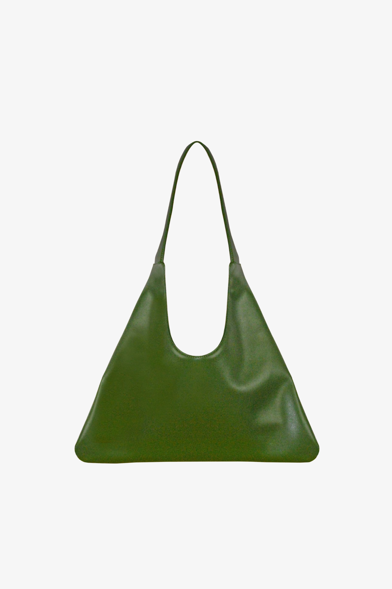 Green sustainable handbag made from cactus leather on a white background. Front View.
