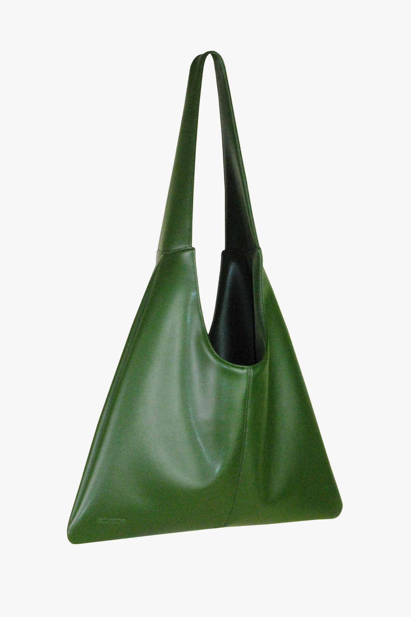 Green cactus leather handbag on a white background