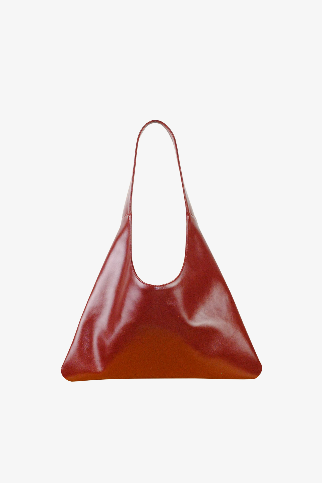 Red sustainable handbag made from cactus leather on a white background. Front View. 
