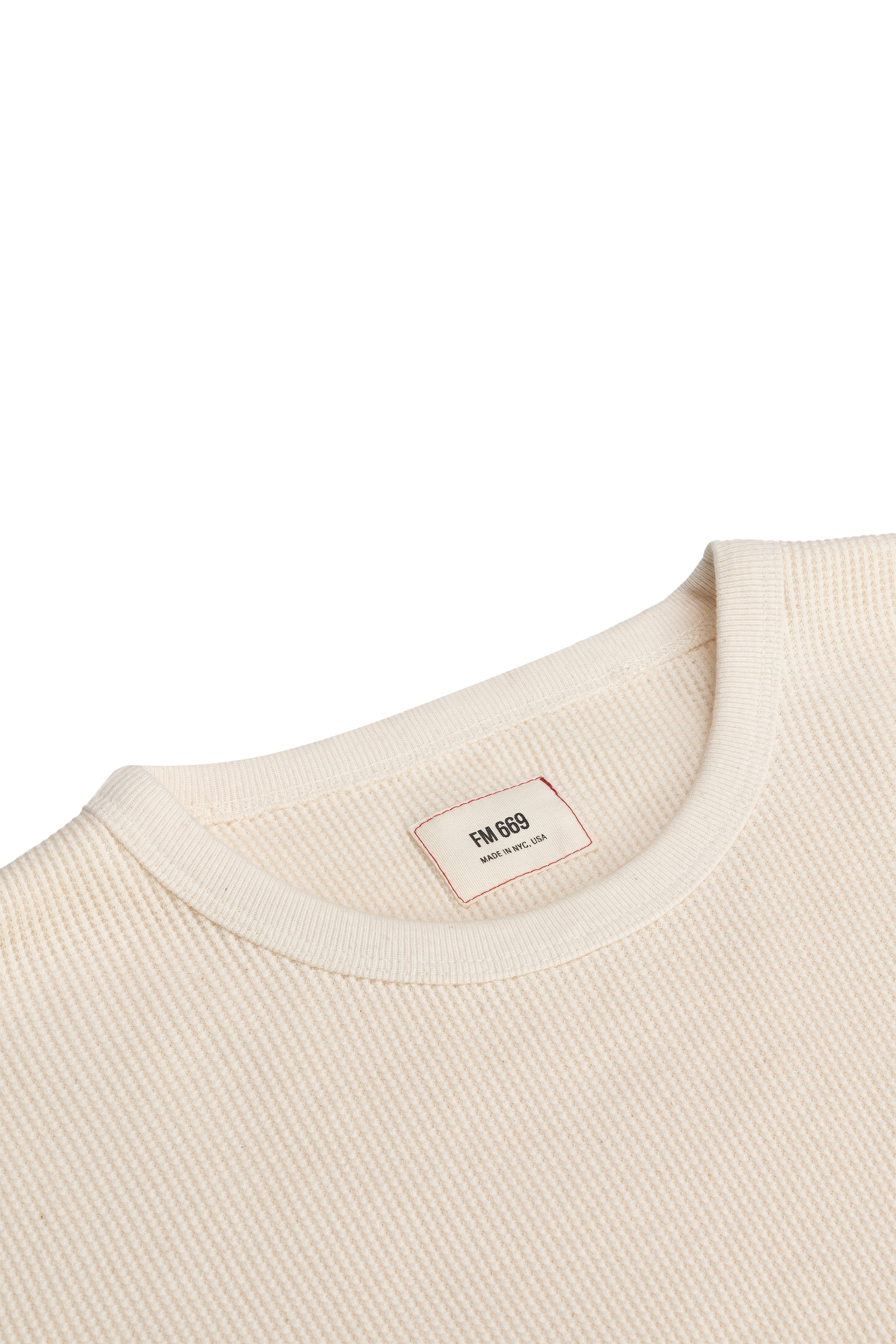 Close-up of the natural anthony waffle l/s in a white background. 100% made from organic grown cotton.