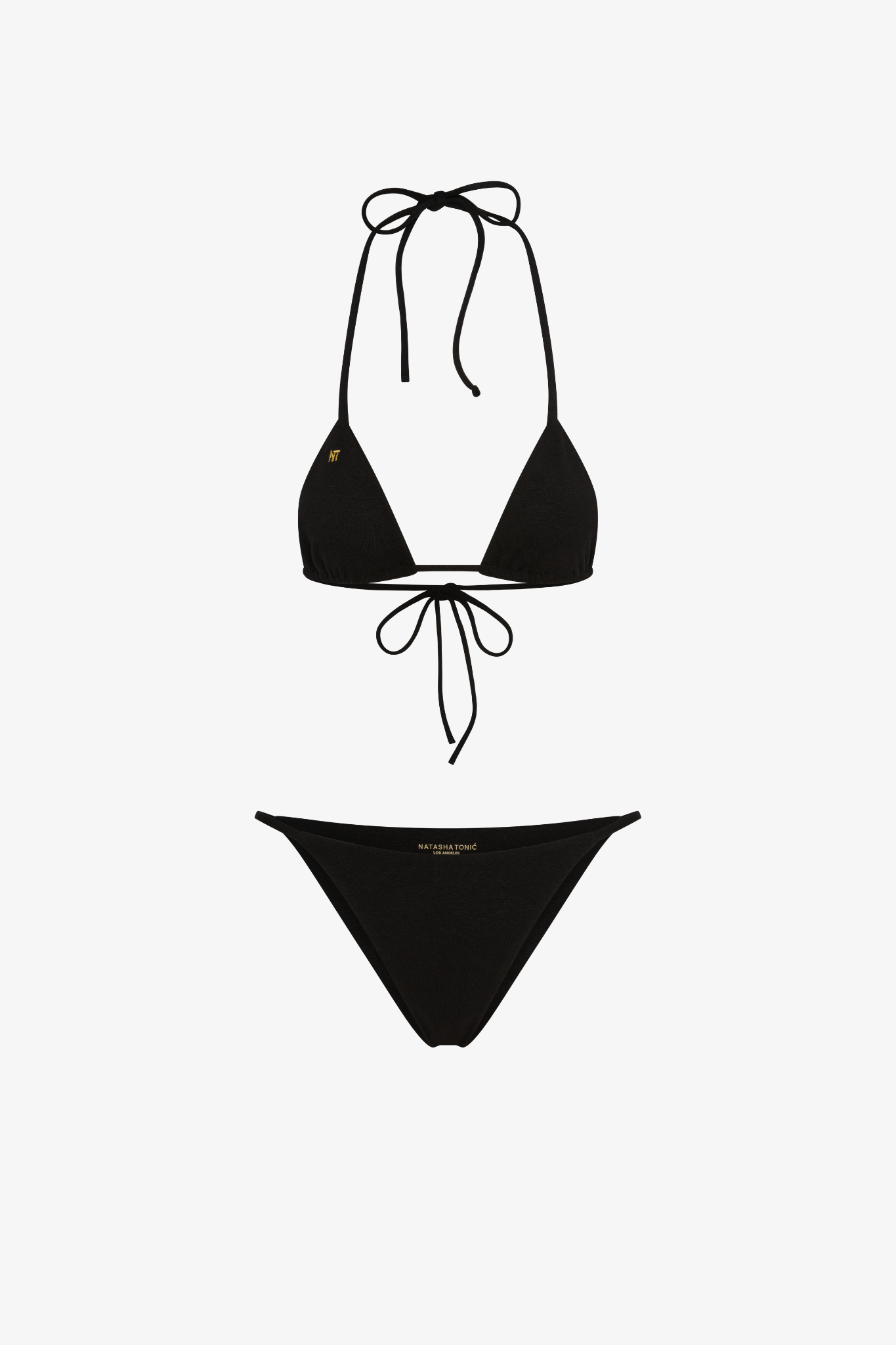 Black sustainable bikini set on a white background