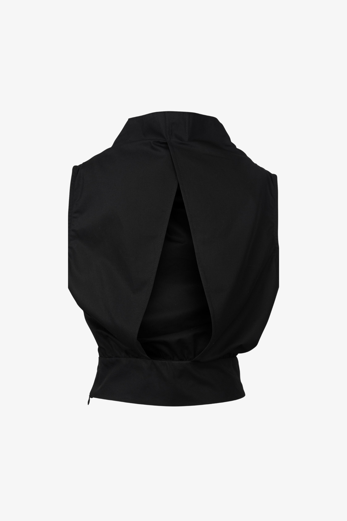 Black sleeveless sustainable top. Back side.