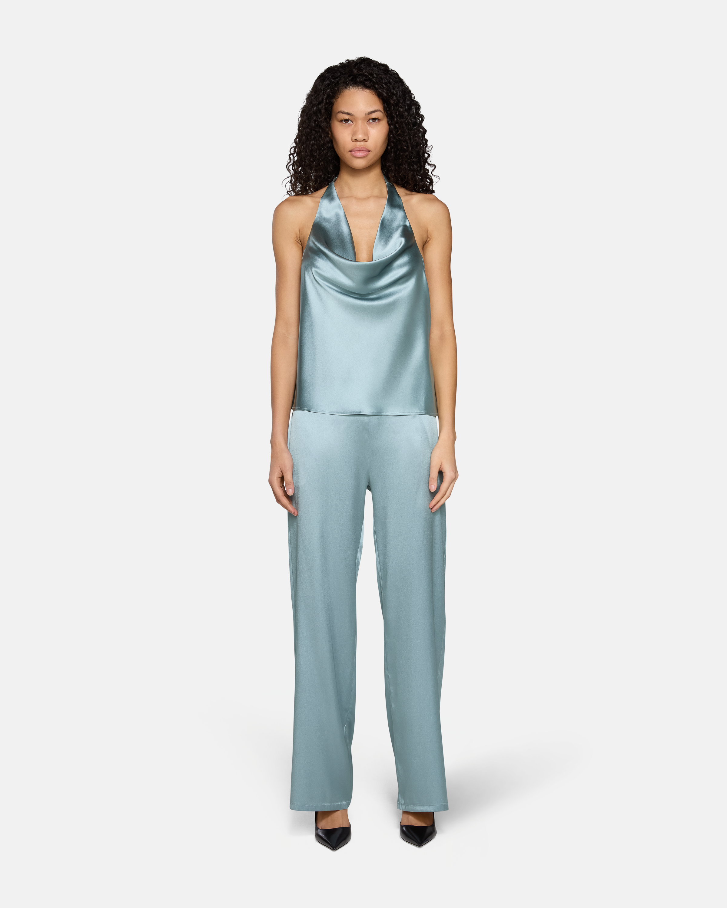 Cassia Halter Tank Dusty Blue Silk