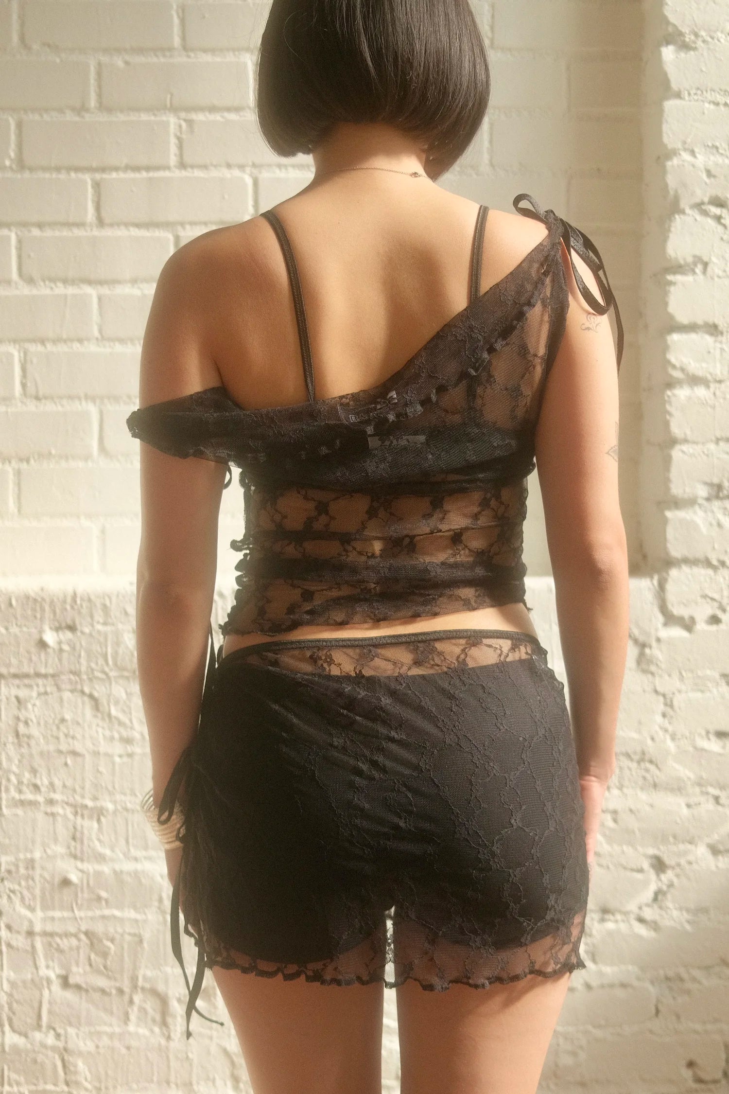The Lace Tie Tank - Black