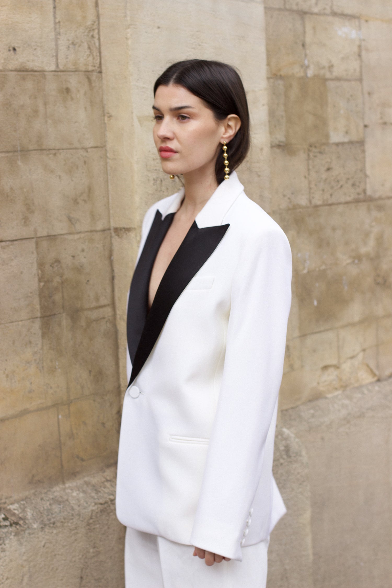 Diana Wool Gabardine Black Satin Tuxedo Blazer