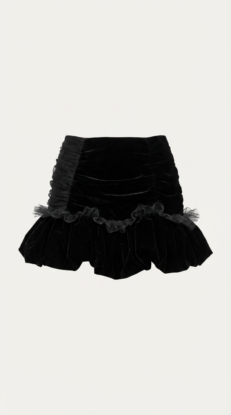 Black Velvet Balloon Hem Skirt