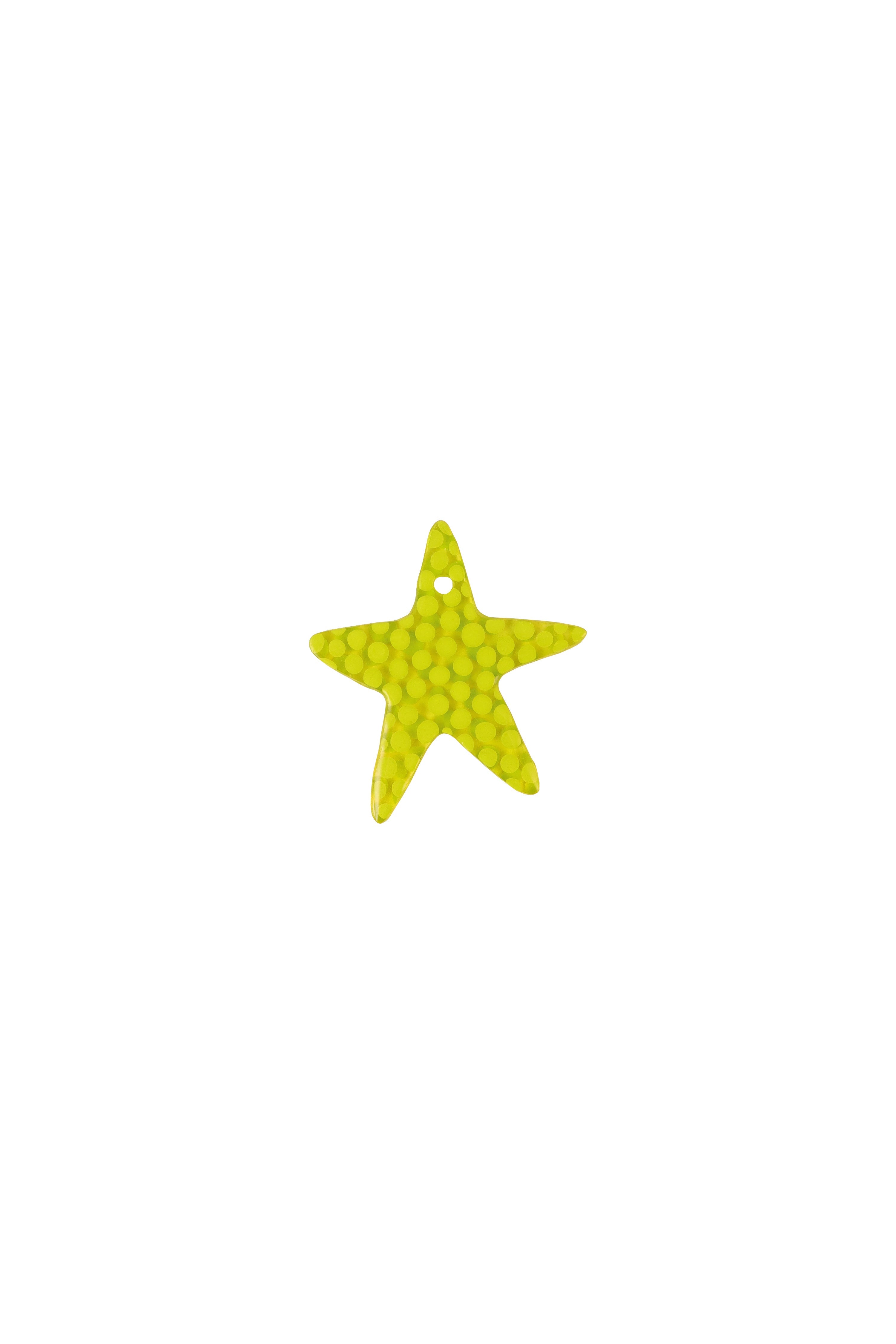 The lime star charm in a white background. Charm are 3D printed and hand finished. Made in New York
