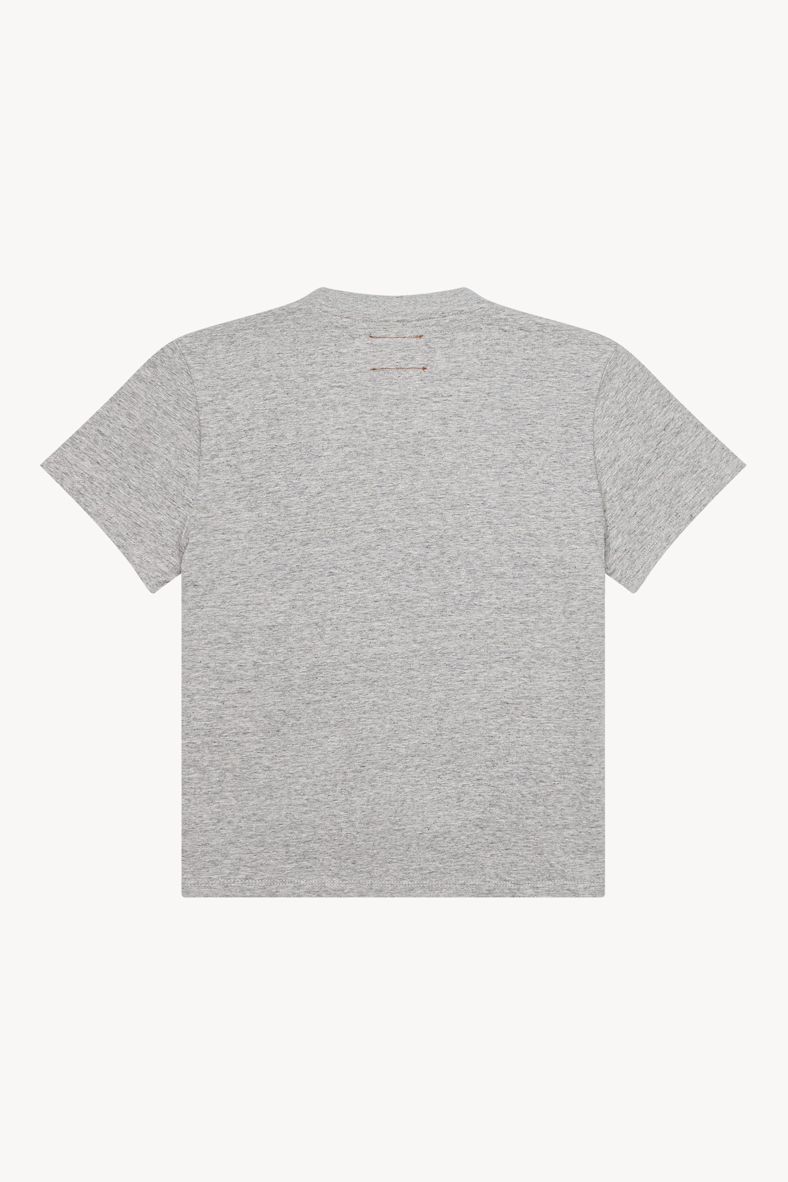 The gray heather little tshirt in a white background. 100% made from organic grown cotton. 