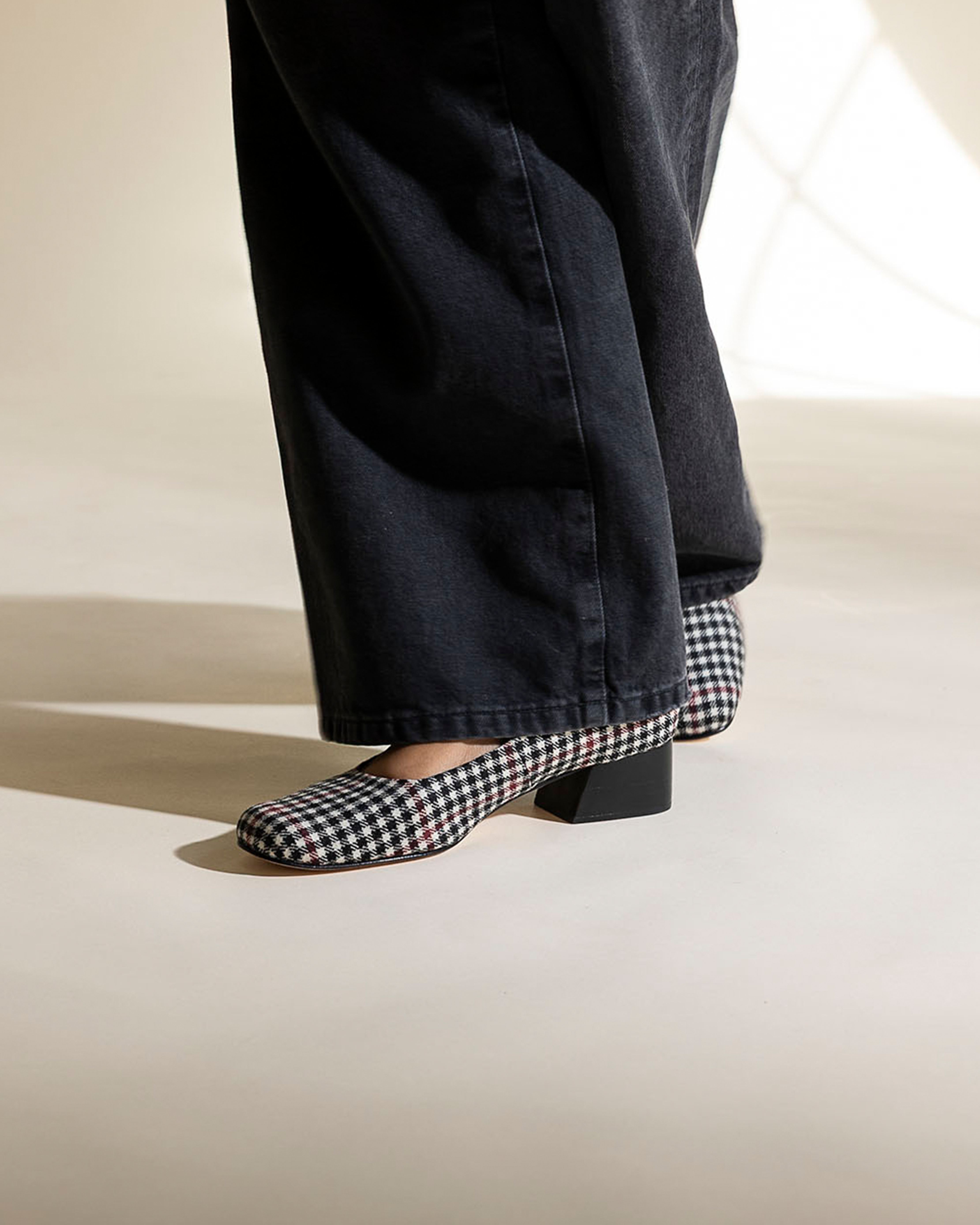Luisa Low Heel - Black + White Tweed