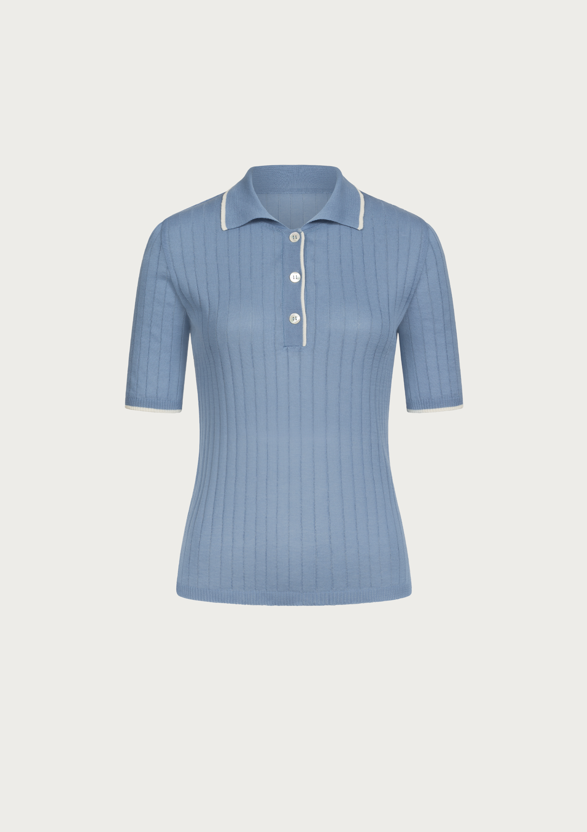 Ribbed Polo Shirt in Blue-Beige