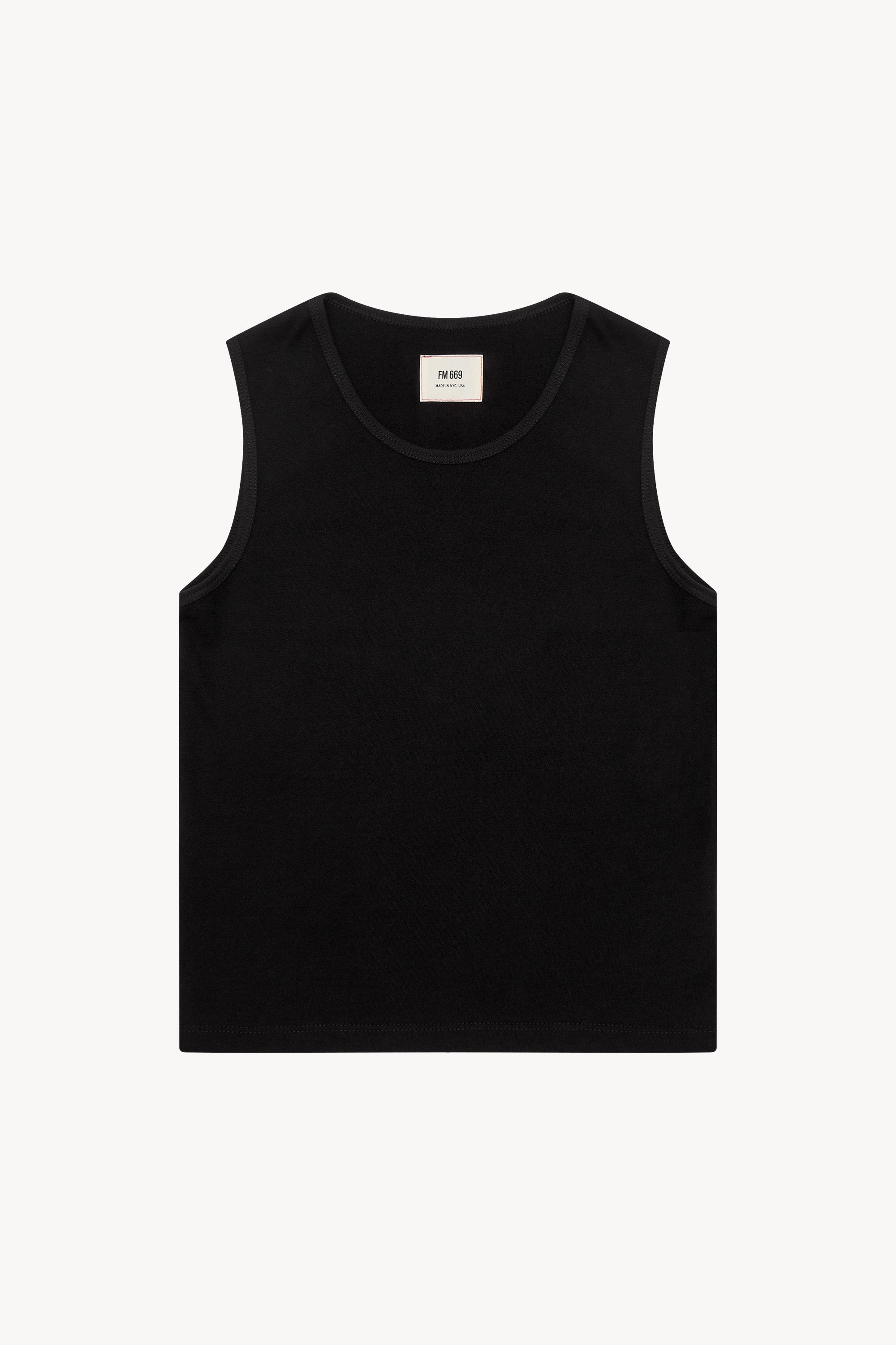 The black 03 tank in a white background. 100% made from organic grown cotton.