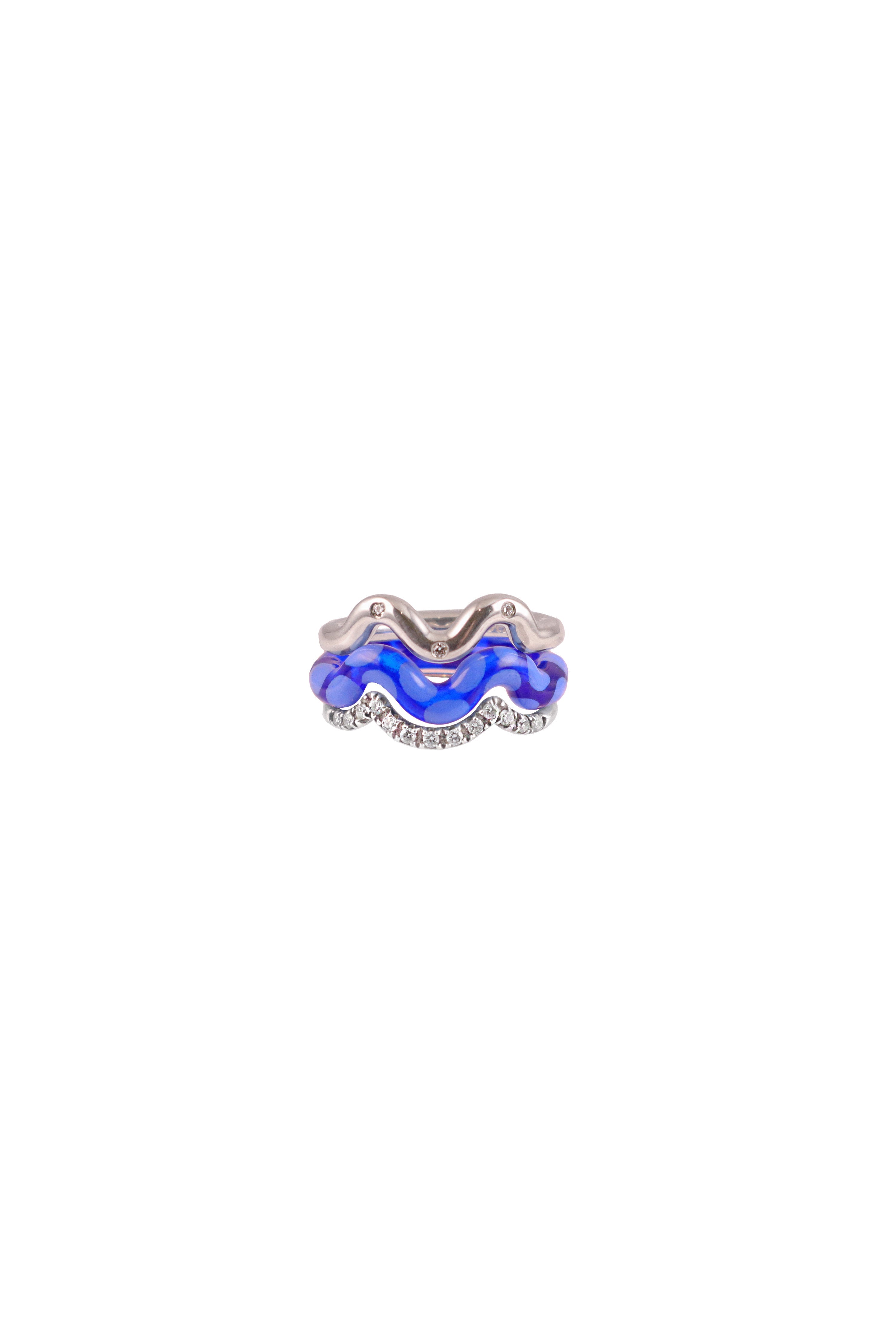 Pavé Diamond Silver Single Wave Ring