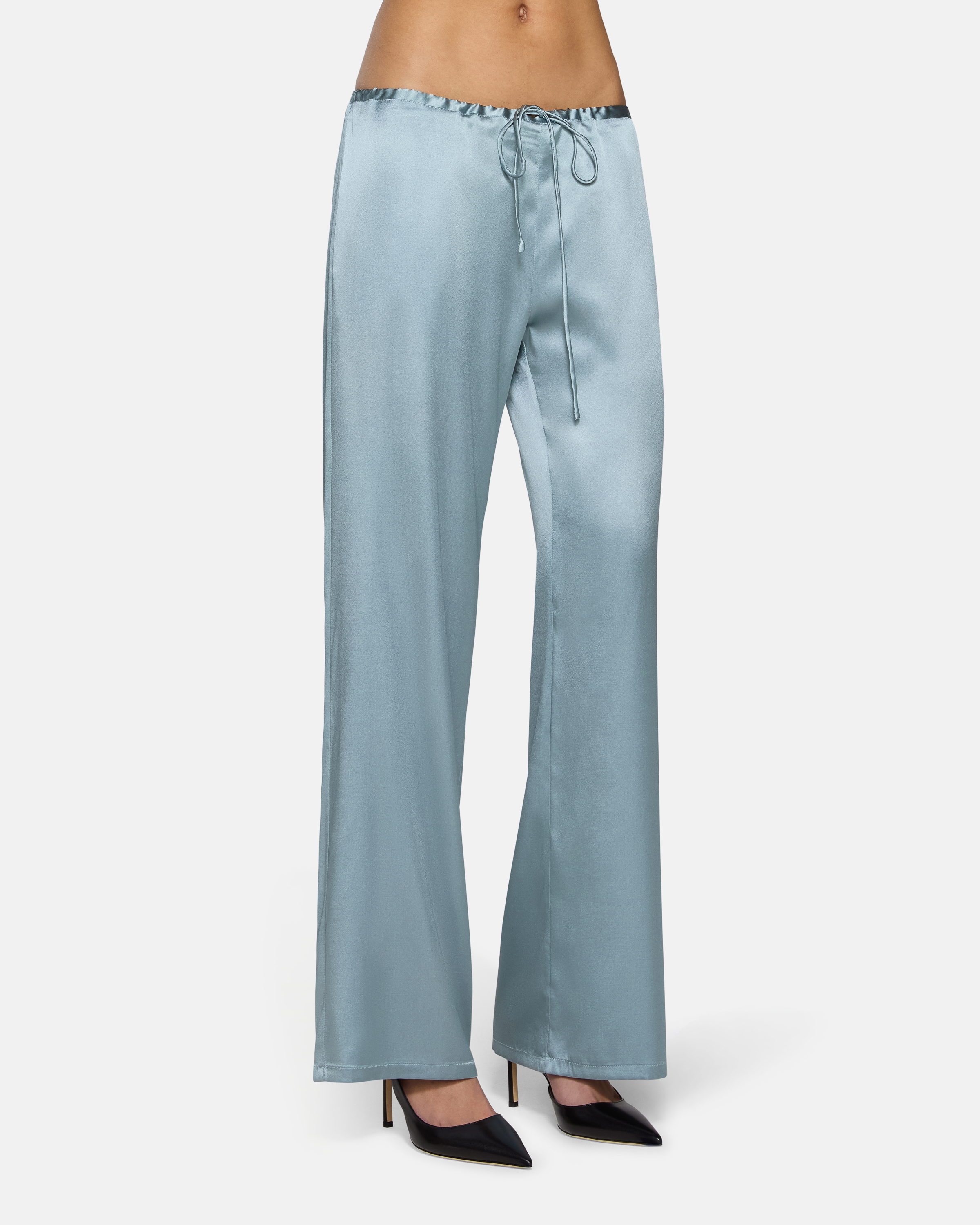 Wren Loose Pull on Pant Dusty Blue Silk