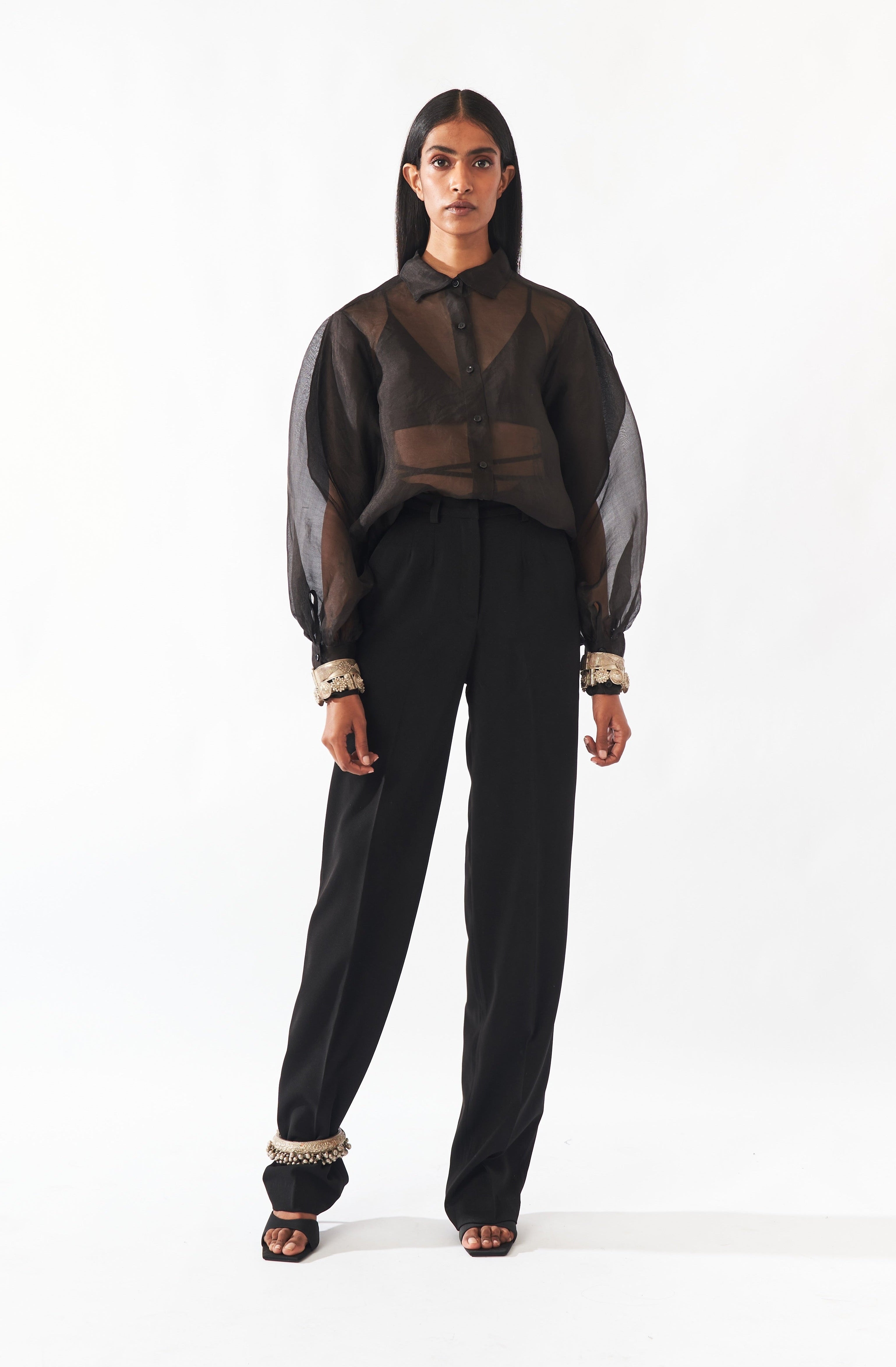 Silk Organza Moon-Sleeve Shirt