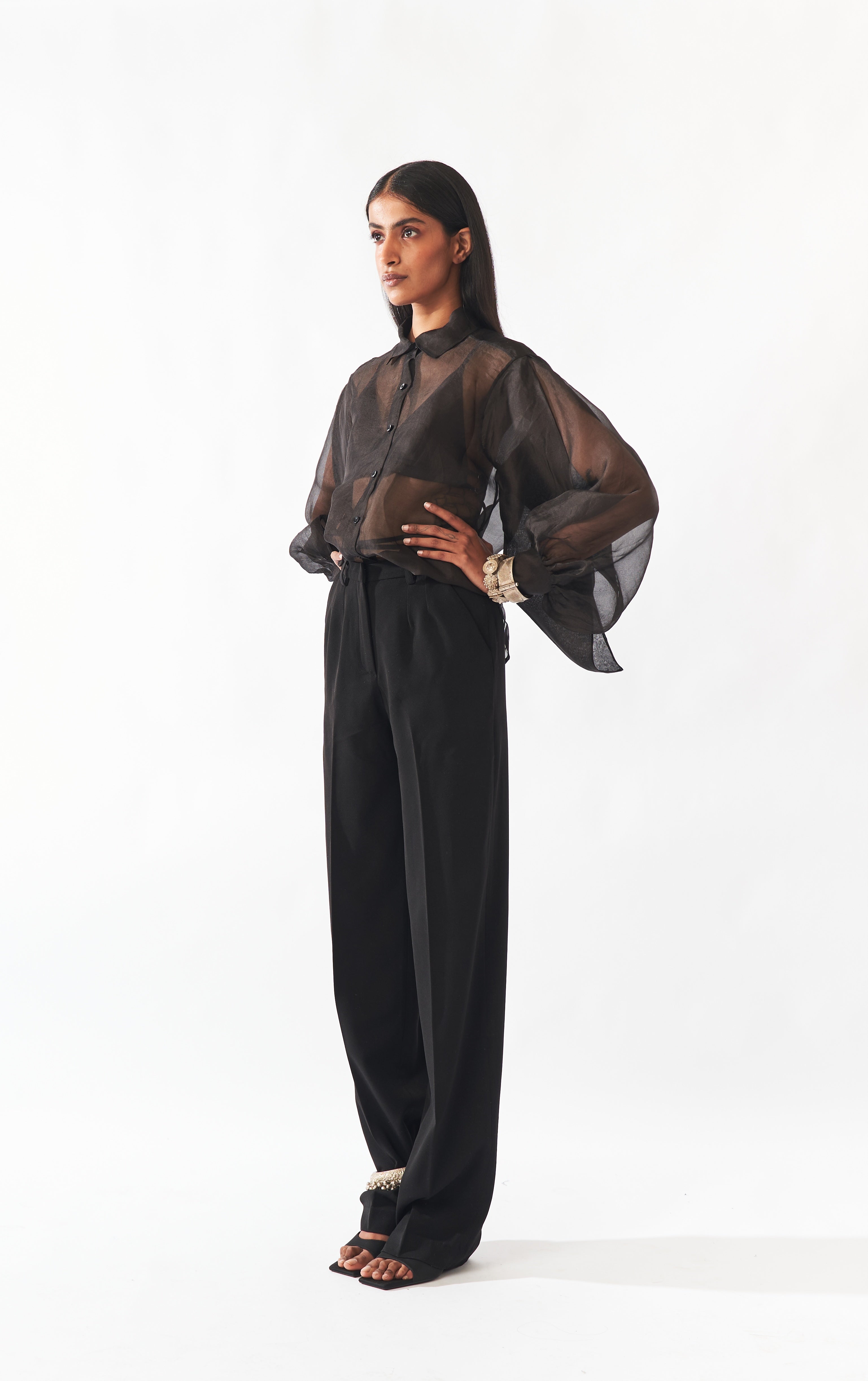Silk Organza Moon-Sleeve Shirt