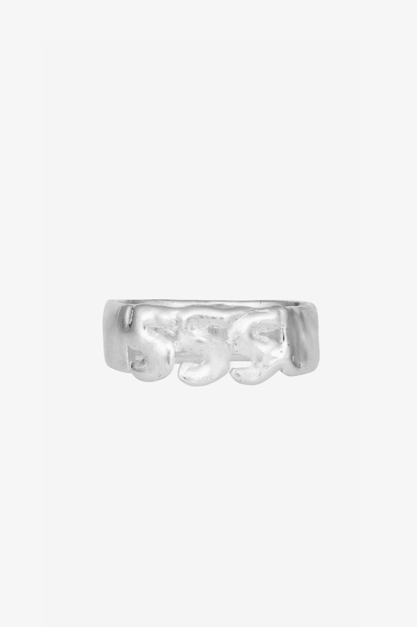 The custom number ring in a white background. Made from 100% recycled metals and lab created gemstones.