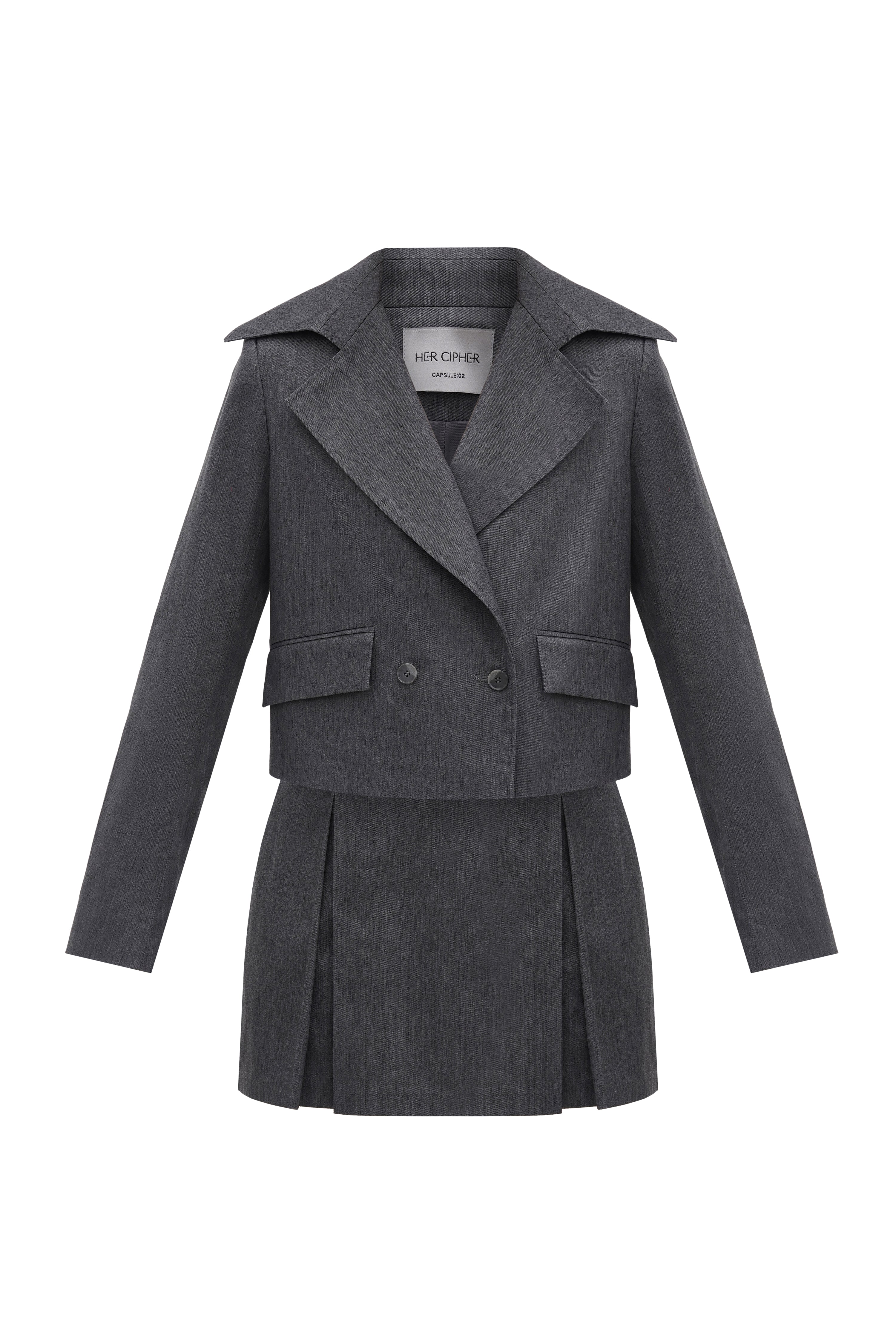Back shot of a recycled polyester grey jacket by HER CIPHER 
