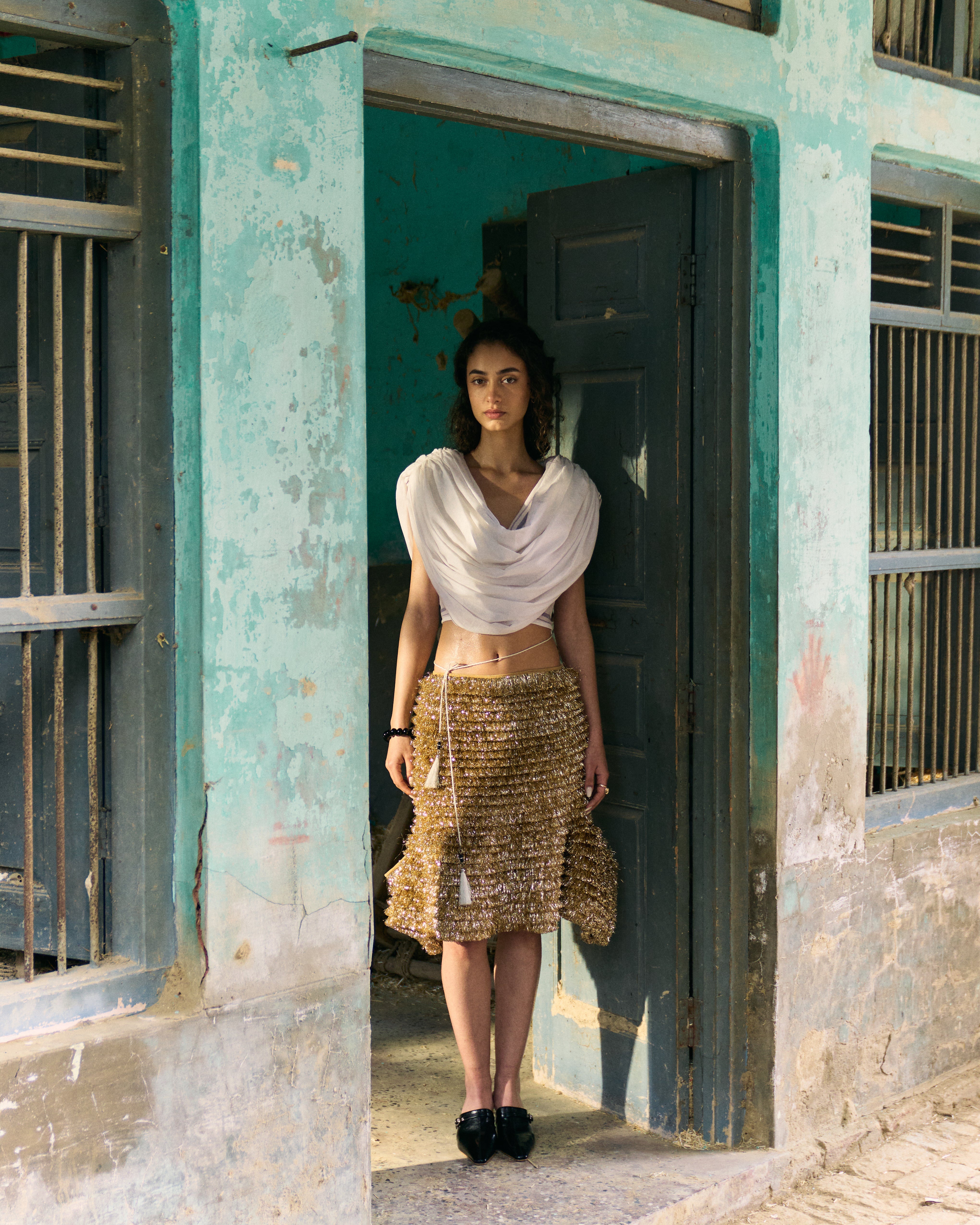 Handwoven cotton Dhoti draped top