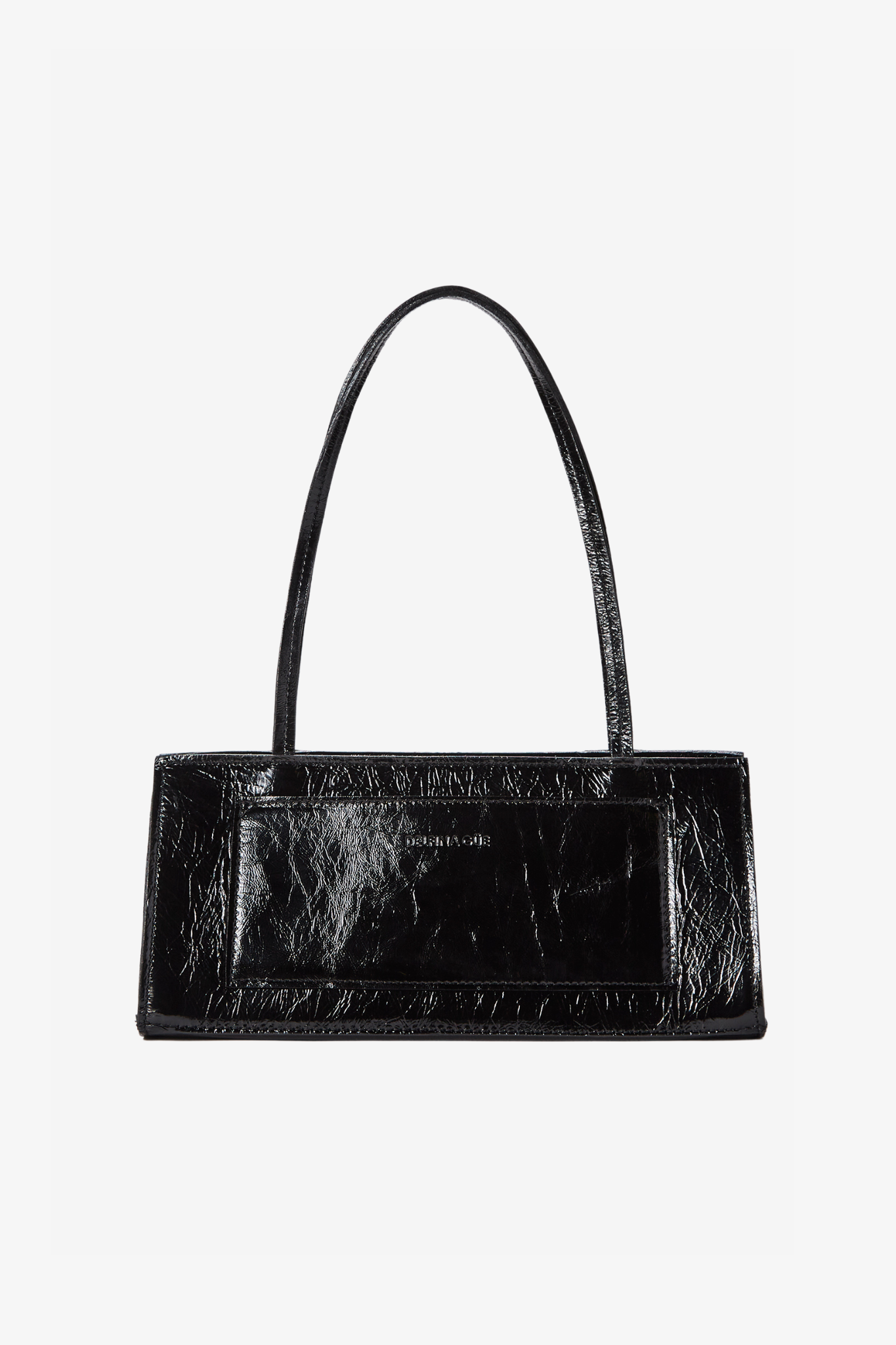 The hotdog black wrinkle bag in a white background. 100% made from deadstock leather. 