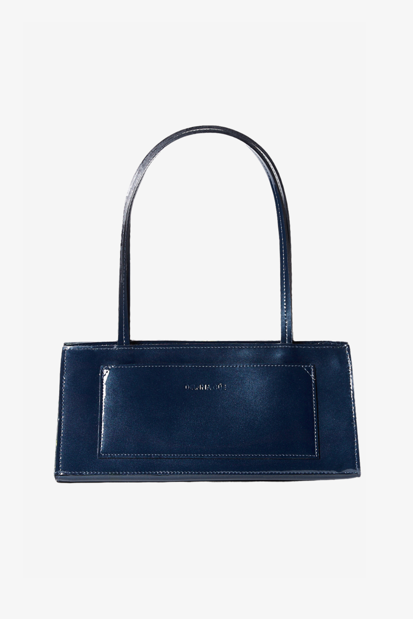 The hotdog night blue bag in a white background. 100% made from deadstock leather.