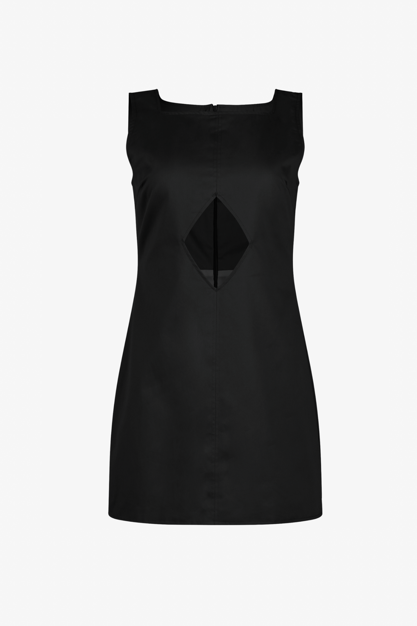 The pellicano black mini dress in a white background. 100% Deadstock material blend. Made in Los Angeles