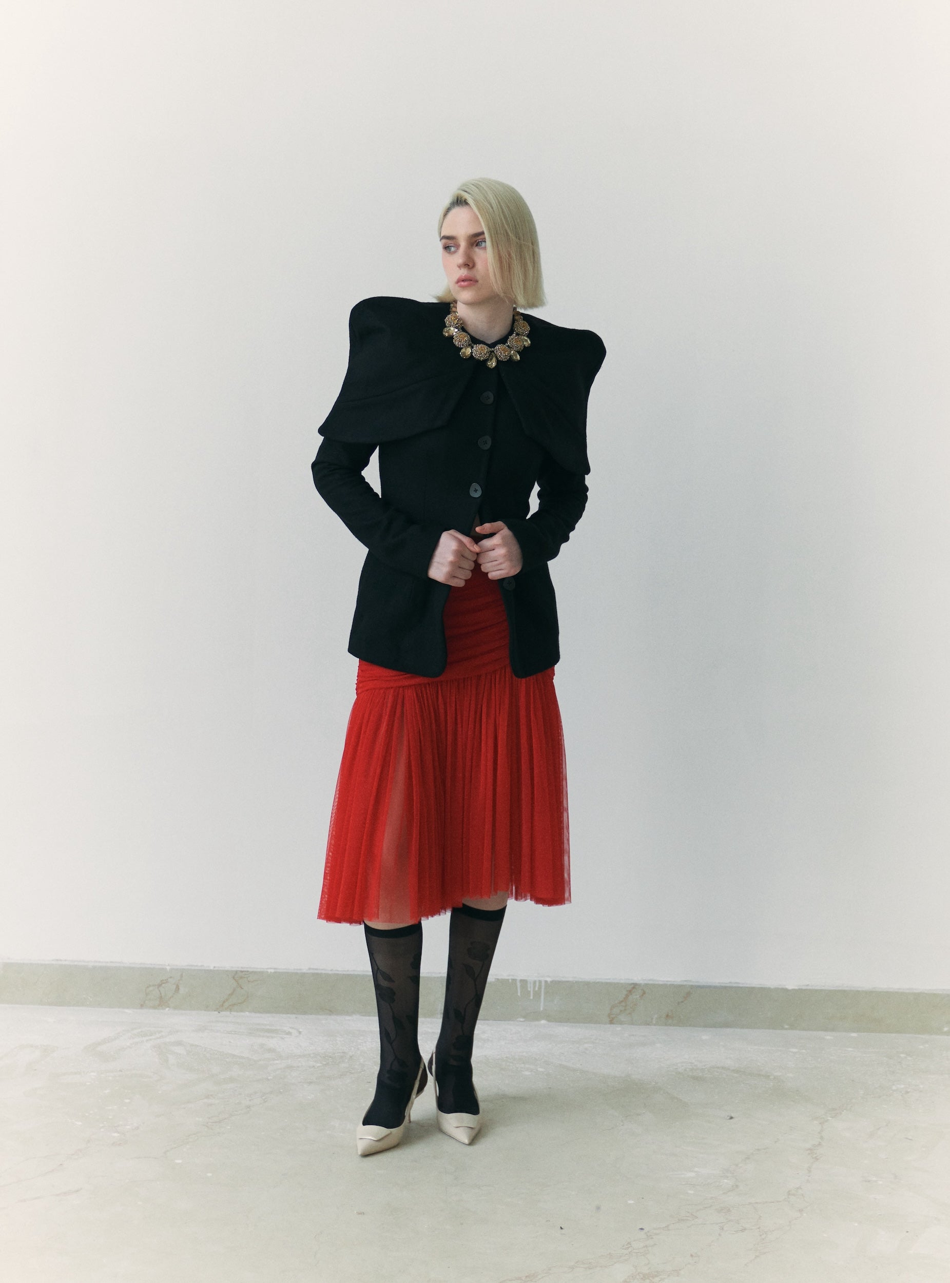 Red Gathered Skirt