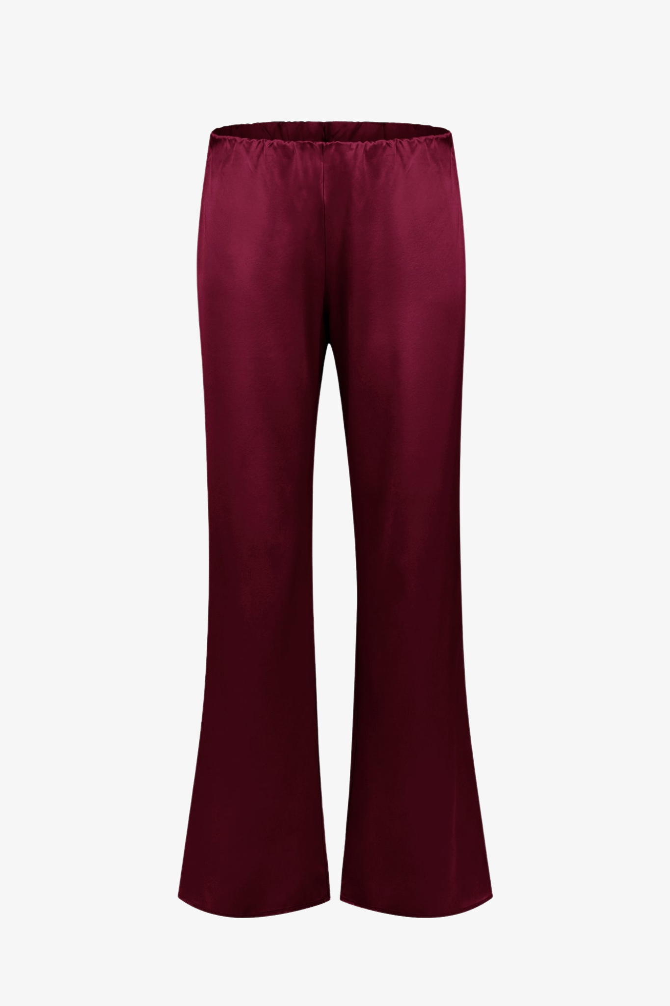 the roma wine silk pants in a white background. made in los angeles